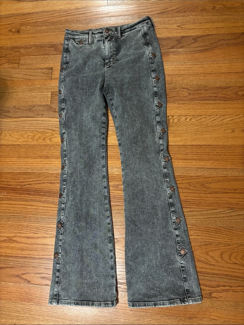 Judy Blue Gray Side-Button Flare Jeans - Picture 6 of 10